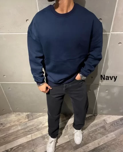 Plain Round Collar Sweatshirt For Men